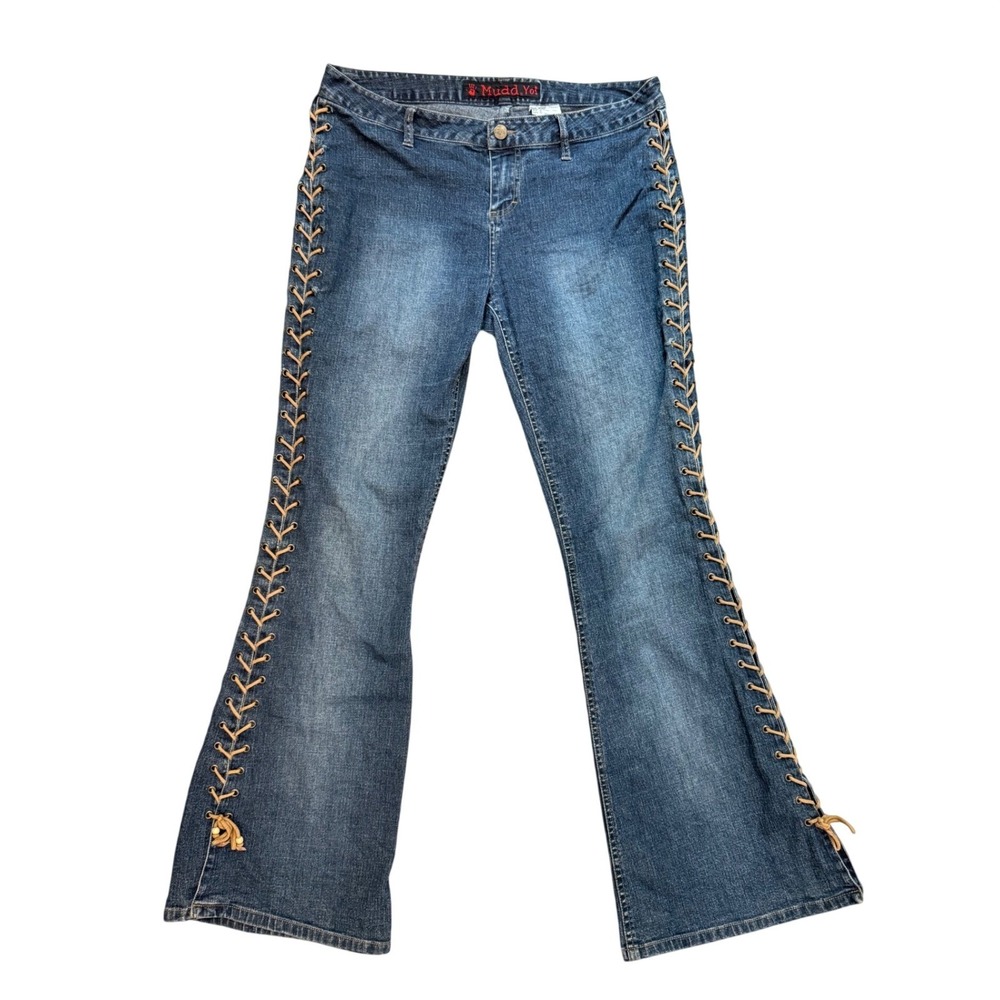 Mudd Yo! Vintage Y2K Lace Up Side Flare Jeans Medium Wash Denim